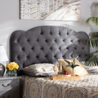 Baxton Studio Clovis-Grey Velvet-HB-King Baxton Studio Clovis Modern and Contemporary Grey Velvet Fabric Upholstered King Size Headboarda